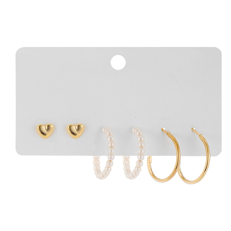 Trendy Jewerly 2023 Accessories 17 KM Gold Color Pearl Hoop Earrings Set for Women Girls