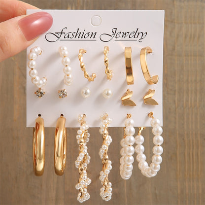 Trendy Jewerly 2023 Accessories 17 KM Gold Color Pearl Hoop Earrings Set for Women Girls