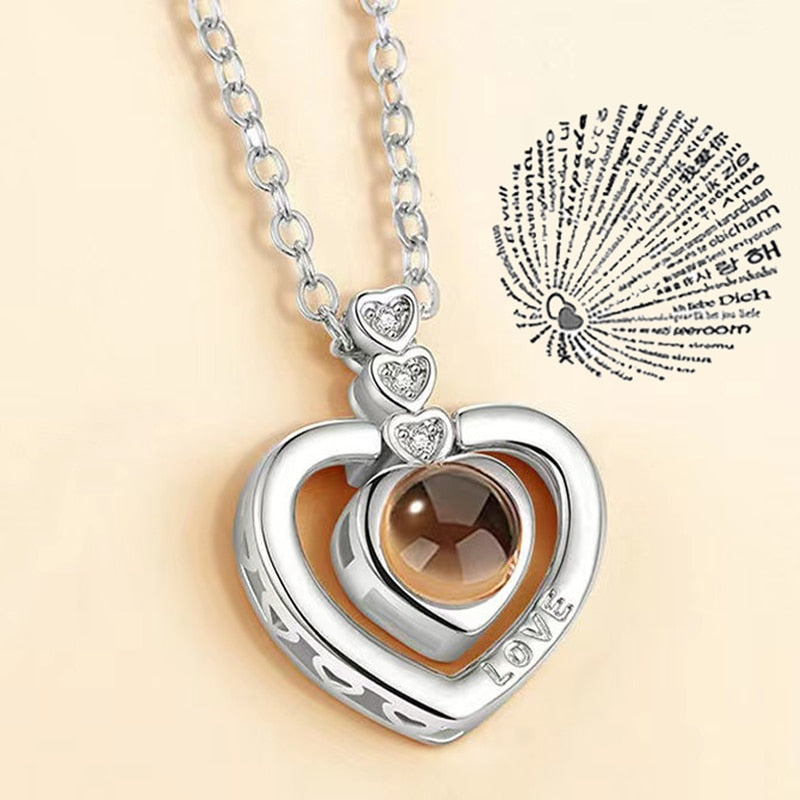 Trendy  Projection 100 Languages I Love You Pendant Necklaces For Lover Girlfriend 2023