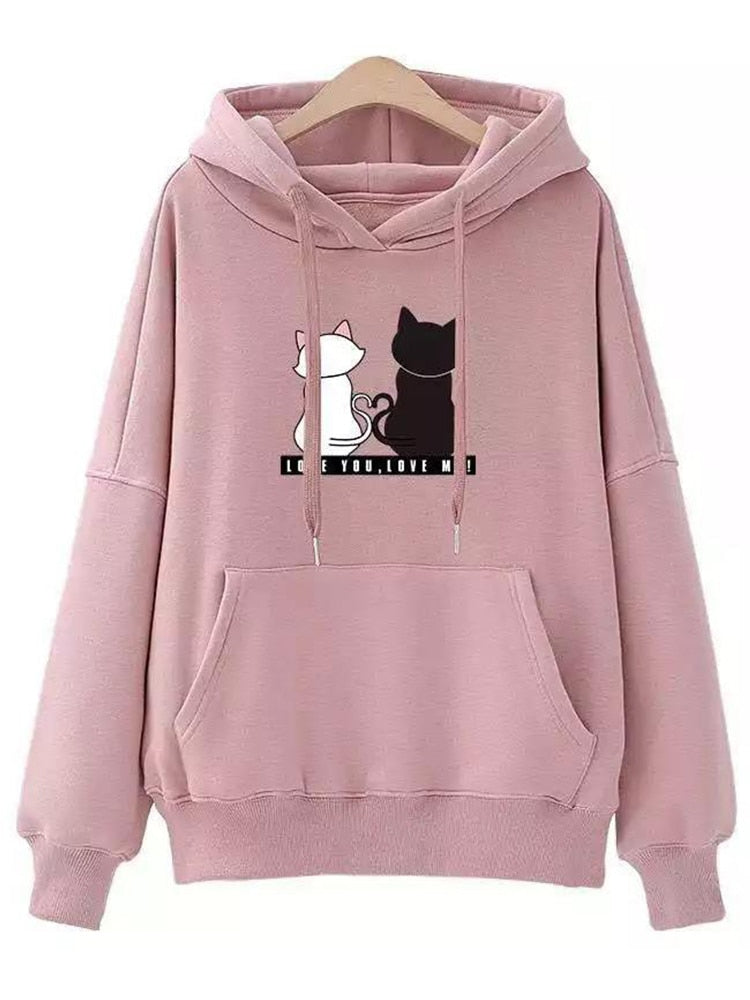 Harajuku Hoodie: Streetwear Hoodies for Women with Cute Cat Print - Autumn Long Sleeve Sweatshirt for a sudadera mujer style