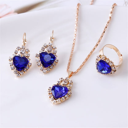 Exquisite Double Heart Necklace Earrings Bracelet Jewellery Gift Set