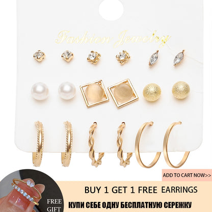 Trendy Jewerly 2023 Accessories 17 KM Gold Color Pearl Hoop Earrings Set for Women Girls