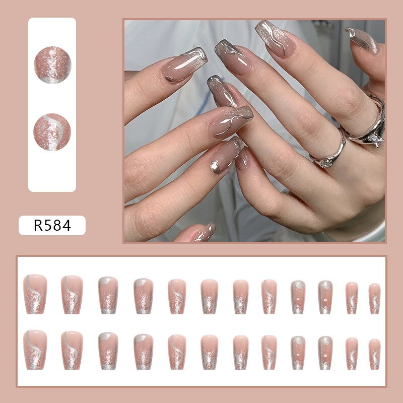 Short False Press on Nail Tip with Glue Designs Detachable Reusable Fake Nails 24Pcs/Set  with Nail Art DIY Tips