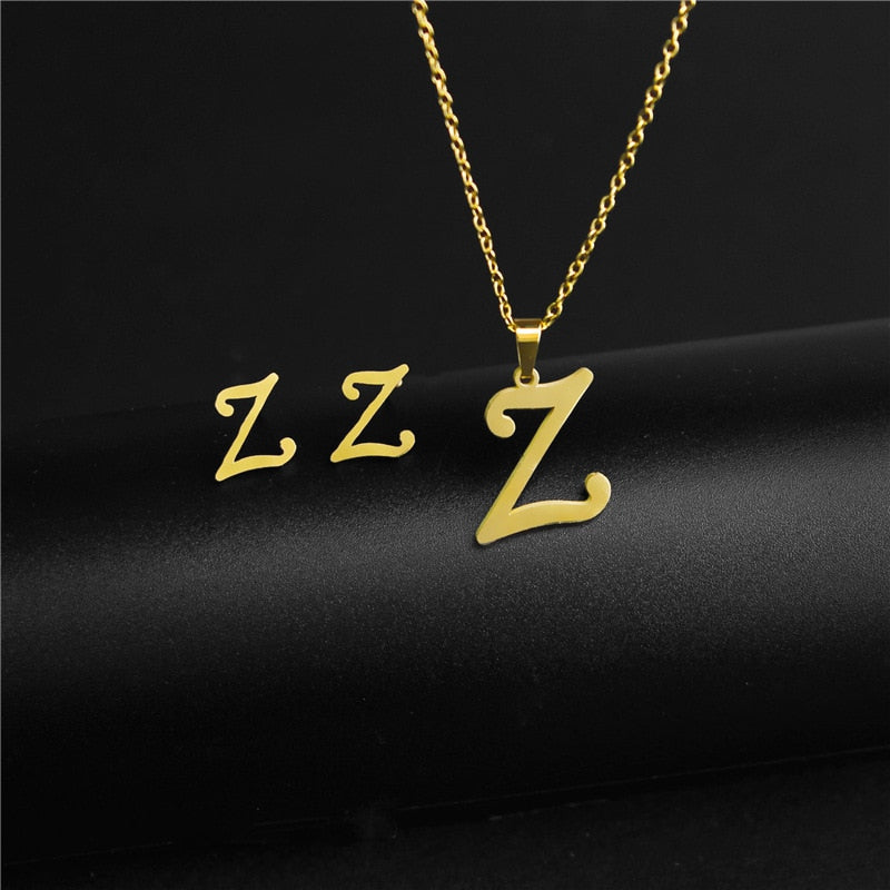 Alphabet Pendant Chain Charm Necklaces And Letter Earrings Gift Sets