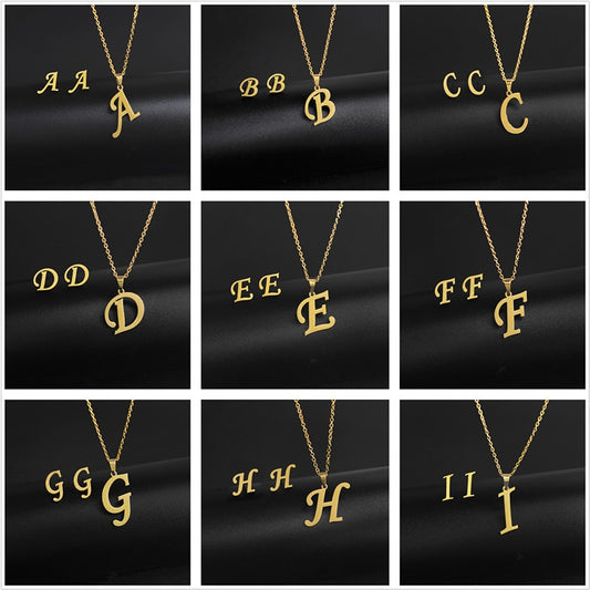 Alphabet Pendant Chain Charm Necklaces And Letter Earrings Gift Sets