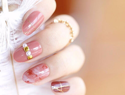 French Short False Nail Full Cover Crystal Elegant Pink Gradient Nails Ellipse Shape