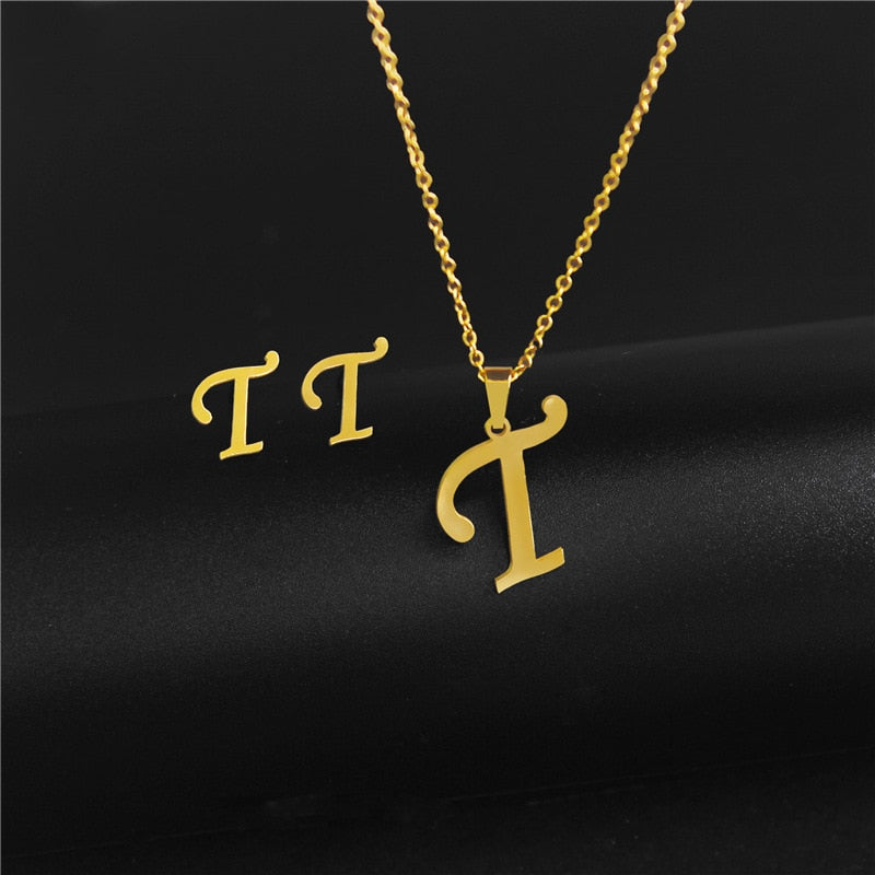 Alphabet Pendant Chain Charm Necklaces And Letter Earrings Gift Sets