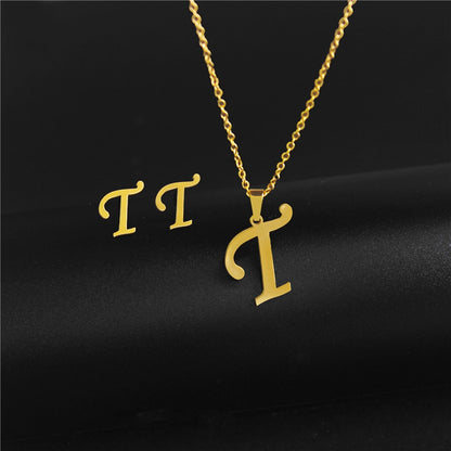 Alphabet Pendant Chain Charm Necklaces And Letter Earrings Gift Sets