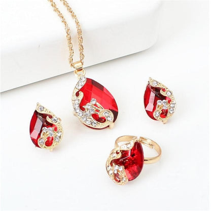 Exquisite Double Heart Necklace Earrings Bracelet Jewellery Gift Set