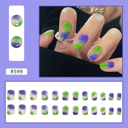 Short False Press on Nail Tip with Glue Designs Detachable Reusable Fake Nails 24Pcs/Set  with Nail Art DIY Tips