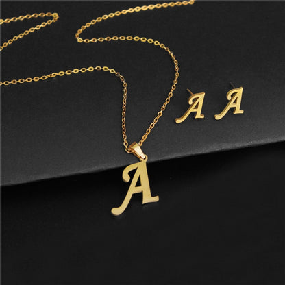 Alphabet Pendant Chain Charm Necklaces And Letter Earrings Gift Sets