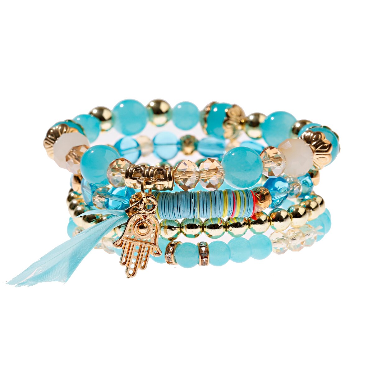 Vintage Bohemia Women Bracelets Set with Stone Beads and Tassel Pendants Bracelets 4Pcs/Lot