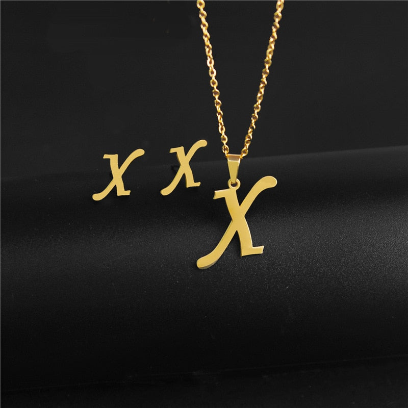 Alphabet Pendant Chain Charm Necklaces And Letter Earrings Gift Sets