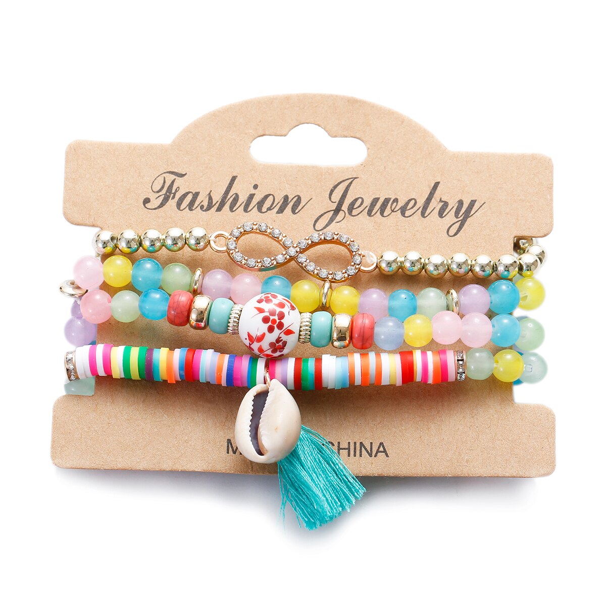 Vintage Bohemia Women Bracelets Set with Stone Beads and Tassel Pendants Bracelets 4Pcs/Lot