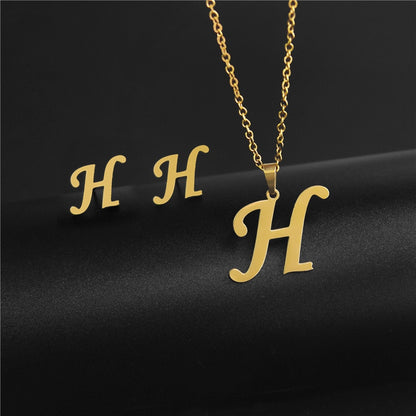 Alphabet Pendant Chain Charm Necklaces And Letter Earrings Gift Sets