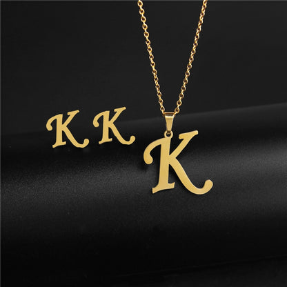 Alphabet Pendant Chain Charm Necklaces And Letter Earrings Gift Sets