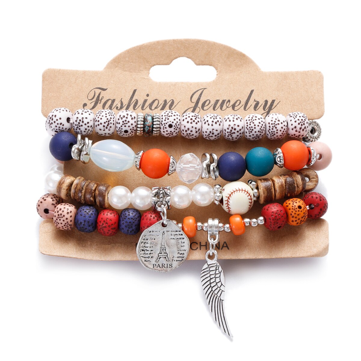 Vintage Bohemia Women Bracelets Set with Stone Beads and Tassel Pendants Bracelets 4Pcs/Lot