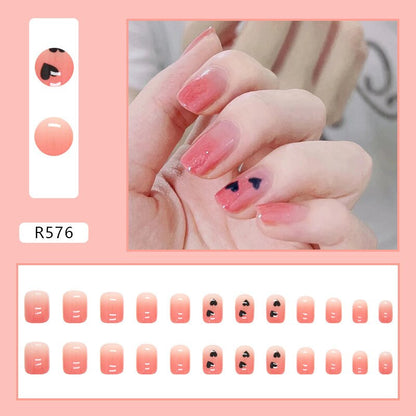 Short False Press on Nail Tip with Glue Designs Detachable Reusable Fake Nails 24Pcs/Set  with Nail Art DIY Tips