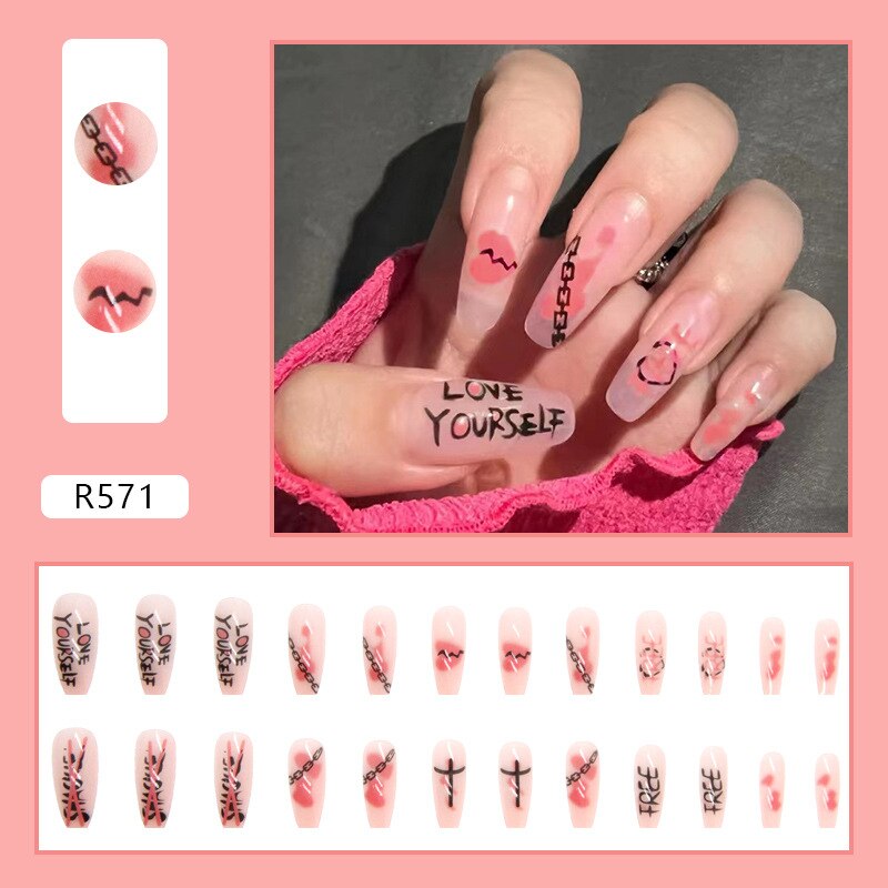 Short False Press on Nail Tip with Glue Designs Detachable Reusable Fake Nails 24Pcs/Set  with Nail Art DIY Tips