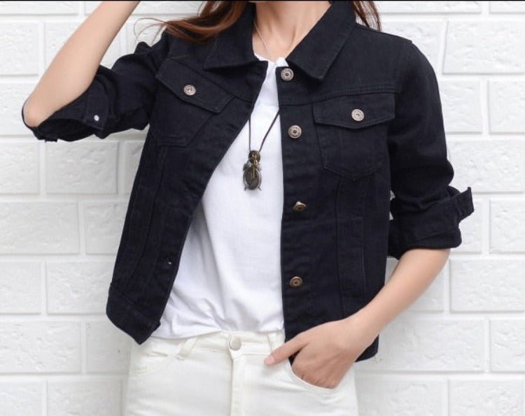 New Women's Denim Jacket Spring and Autumn Casual Short Denim Jacket Women's Korean Version Solid Color Jacket Clothes