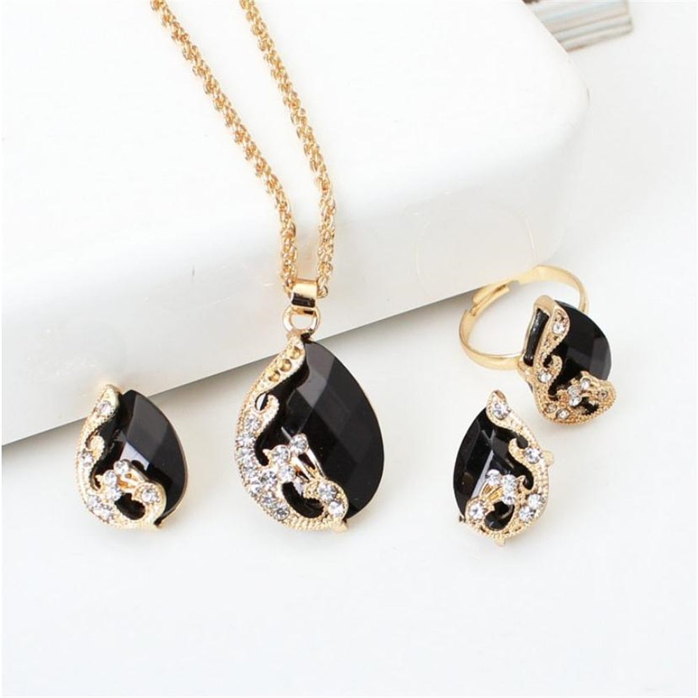 Exquisite Double Heart Necklace Earrings Bracelet Jewellery Gift Set