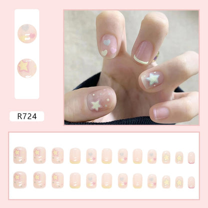 Short False Press on Nail Tip with Glue Designs Detachable Reusable Fake Nails 24Pcs/Set  with Nail Art DIY Tips