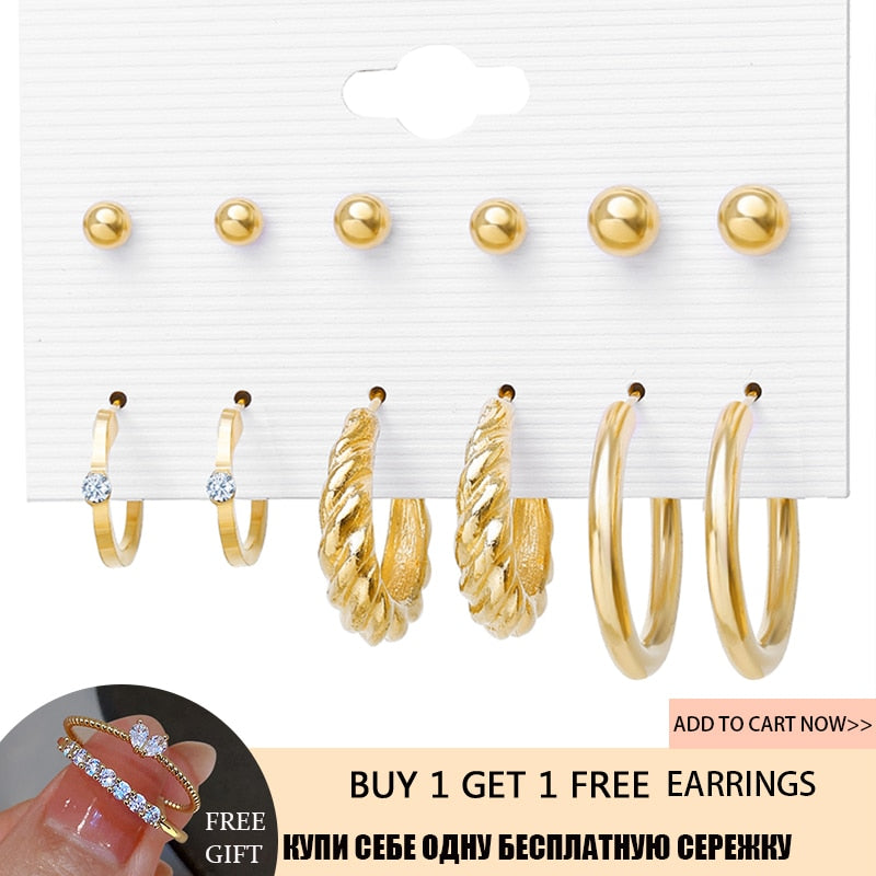 Trendy Jewerly 2023 Accessories 17 KM Gold Color Pearl Hoop Earrings Set for Women Girls