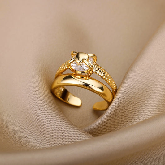 Gold Plated Heart Rings for Women Bride Girls