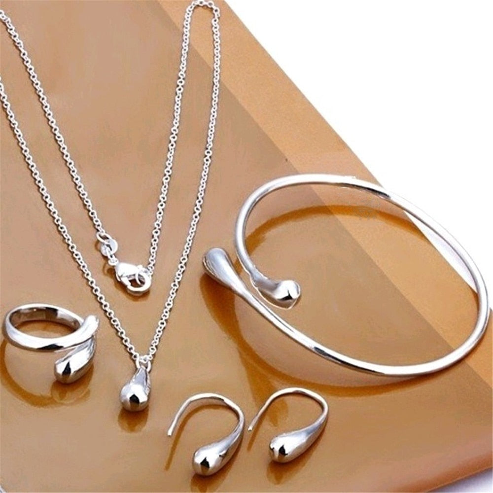 Exquisite Double Heart Necklace Earrings Bracelet Jewellery Gift Set