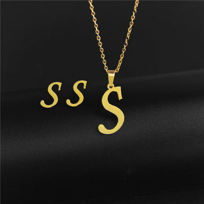 Alphabet Pendant Chain Charm Necklaces And Letter Earrings Gift Sets