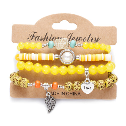 Vintage Bohemia Women Bracelets Set with Stone Beads and Tassel Pendants Bracelets 4Pcs/Lot