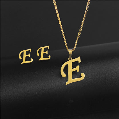 Alphabet Pendant Chain Charm Necklaces And Letter Earrings Gift Sets