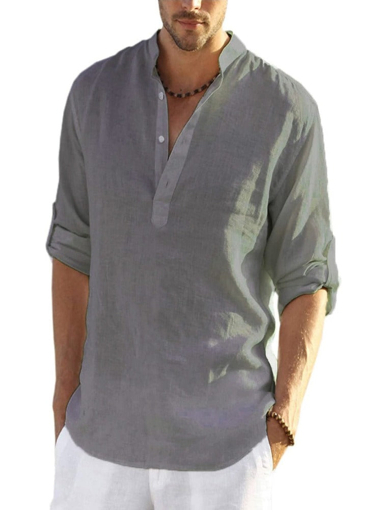 New Men's Casual Blouse t-shirt Embrace Handsome Style with Cotton Linen Shirt - Perfect for Spring and Autumn