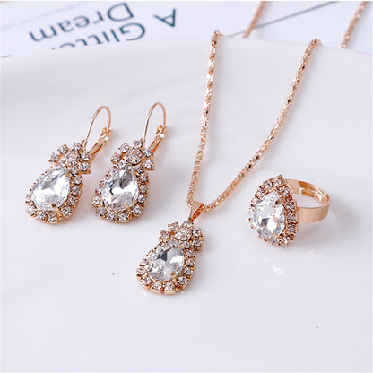 Exquisite Double Heart Necklace Earrings Bracelet Jewellery Gift Set