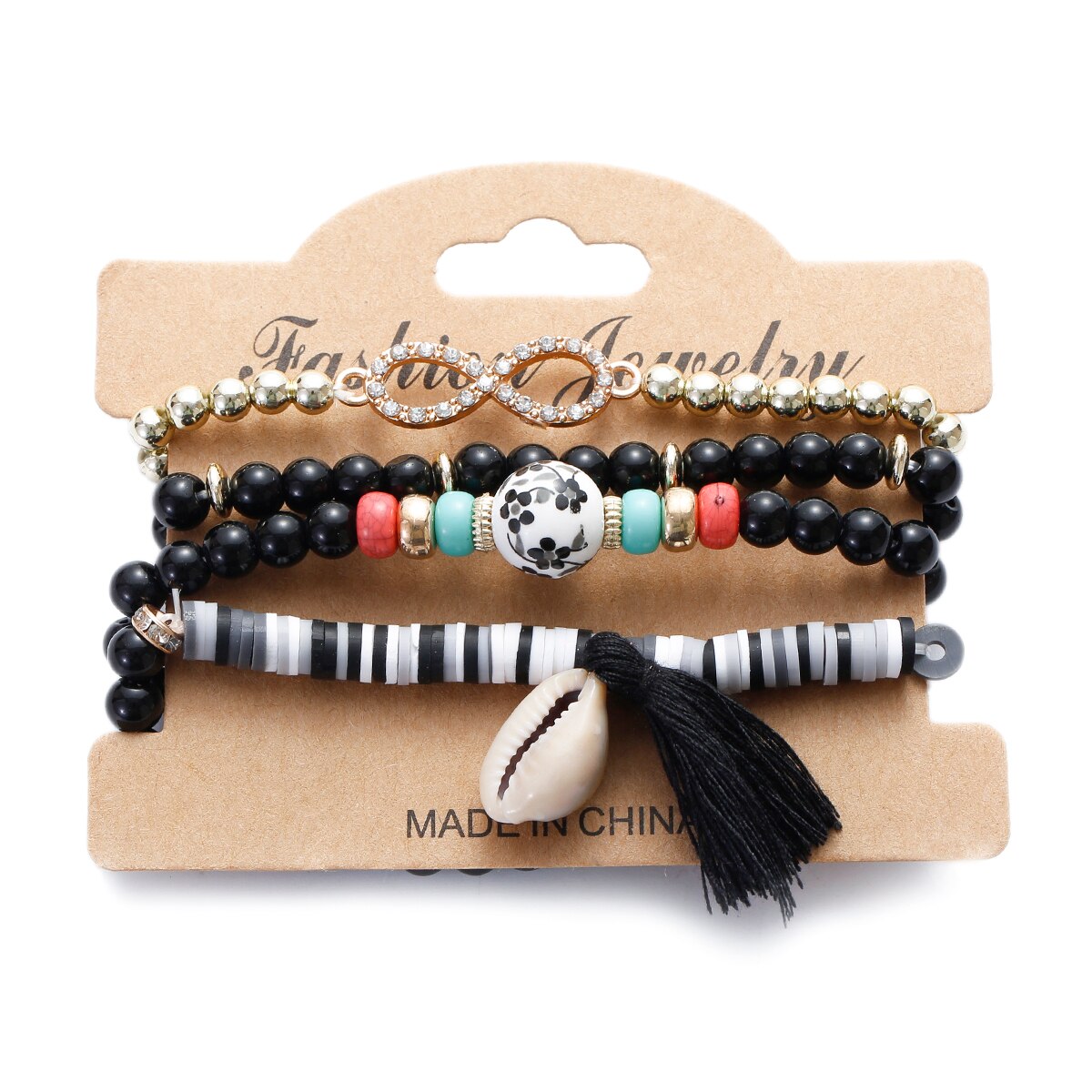 Vintage Bohemia Women Bracelets Set with Stone Beads and Tassel Pendants Bracelets 4Pcs/Lot