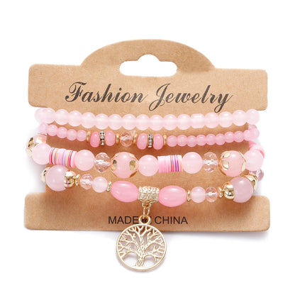 Vintage Bohemia Women Bracelets Set with Stone Beads and Tassel Pendants Bracelets 4Pcs/Lot