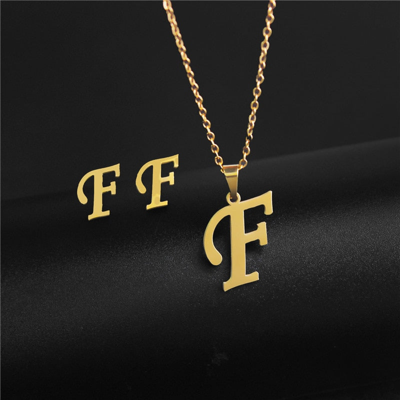 Alphabet Pendant Chain Charm Necklaces And Letter Earrings Gift Sets