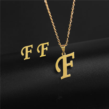 Alphabet Pendant Chain Charm Necklaces And Letter Earrings Gift Sets