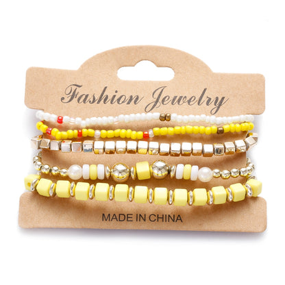 Vintage Bohemia Women Bracelets Set with Stone Beads and Tassel Pendants Bracelets 4Pcs/Lot