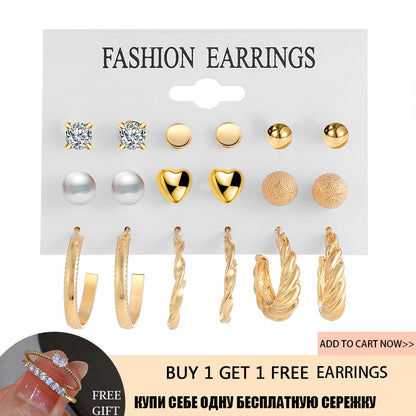 Trendy Jewerly 2023 Accessories 17 KM Gold Color Pearl Hoop Earrings Set for Women Girls