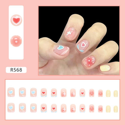 Short False Press on Nail Tip with Glue Designs Detachable Reusable Fake Nails 24Pcs/Set  with Nail Art DIY Tips