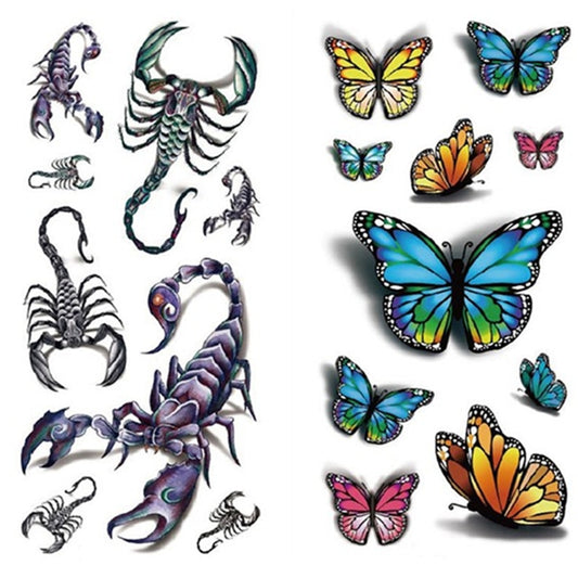 Waterproof Temporary Tattoo Sticker Butterfly Flower Rose 3D Scorpion Halloween Spider Body Art Arm Fake Tattoo Women