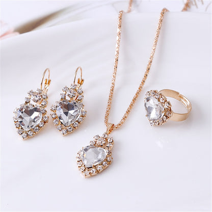 Exquisite Double Heart Necklace Earrings Bracelet Jewellery Gift Set