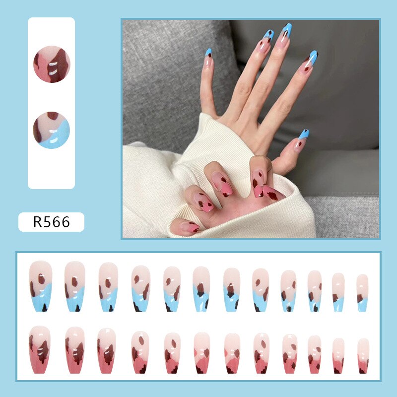 Short False Press on Nail Tip with Glue Designs Detachable Reusable Fake Nails 24Pcs/Set  with Nail Art DIY Tips