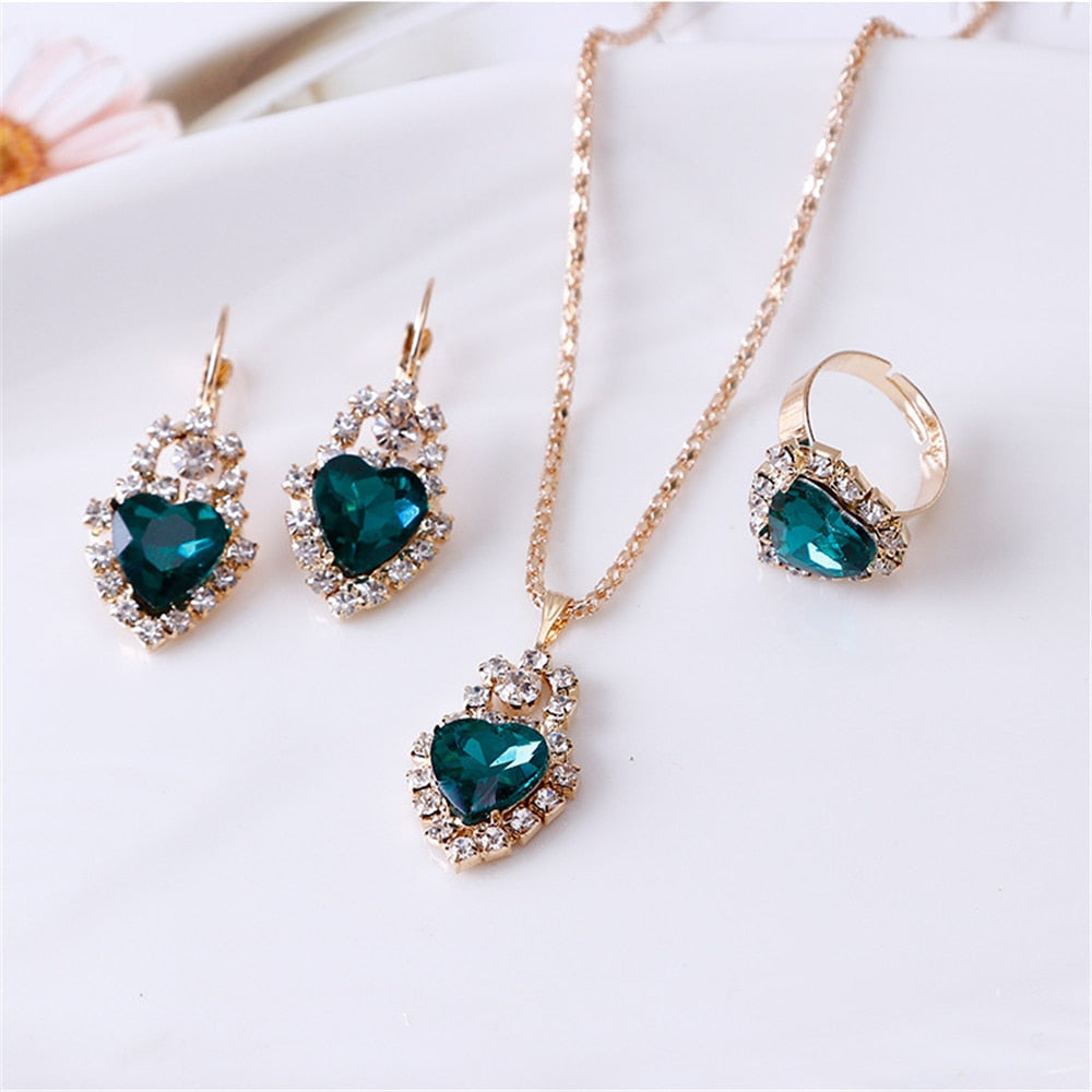 Exquisite Double Heart Necklace Earrings Bracelet Jewellery Gift Set