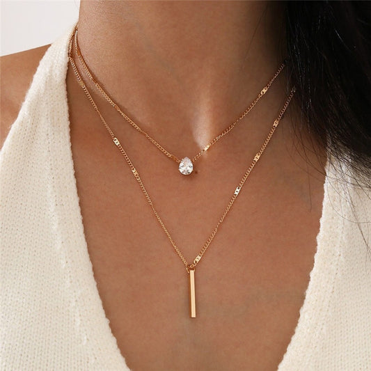 Trendy Crystal Geometric Gold Color Pendant Necklaces Set for Women | Elegant and Versatile Jewelry