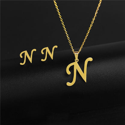 Alphabet Pendant Chain Charm Necklaces And Letter Earrings Gift Sets