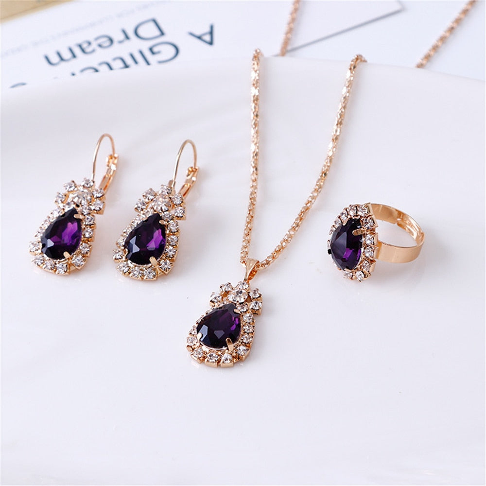 Exquisite Double Heart Necklace Earrings Bracelet Jewellery Gift Set