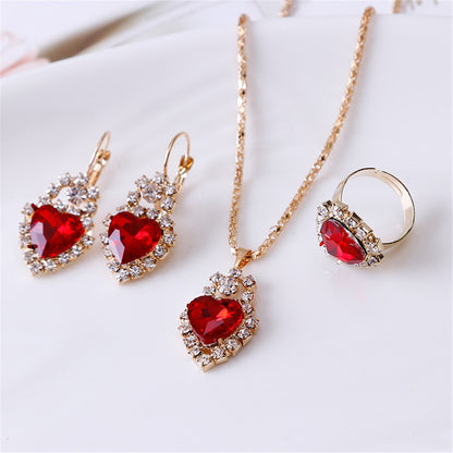 Exquisite Double Heart Necklace Earrings Bracelet Jewellery Gift Set