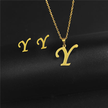 Alphabet Pendant Chain Charm Necklaces And Letter Earrings Gift Sets